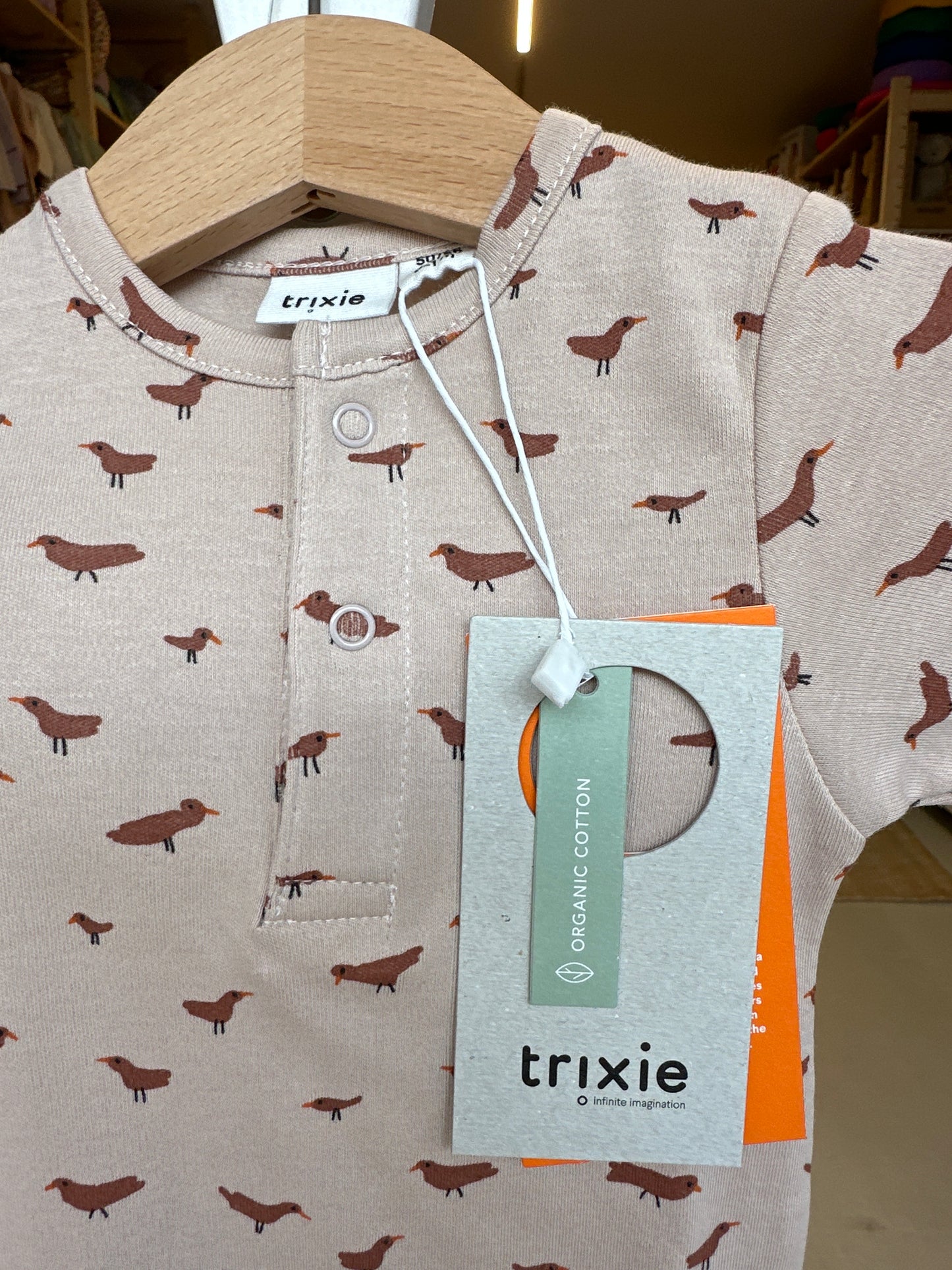 Trixie boxpakje biologisch katoen beige bruin vogels maat 50/56