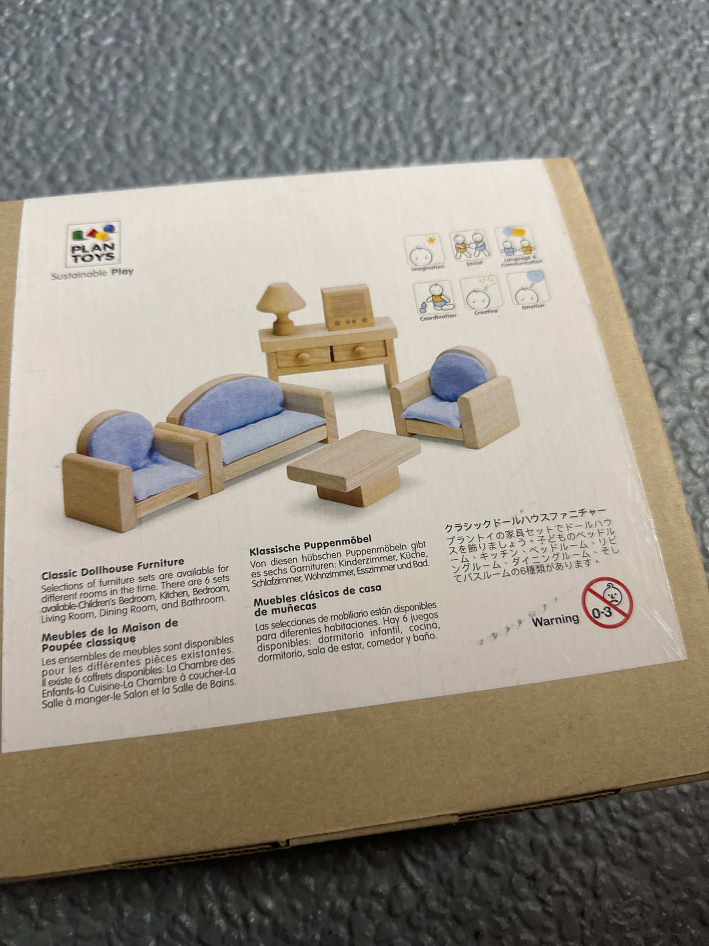 Woonkamer Plantoys houten poppenhuis meubels