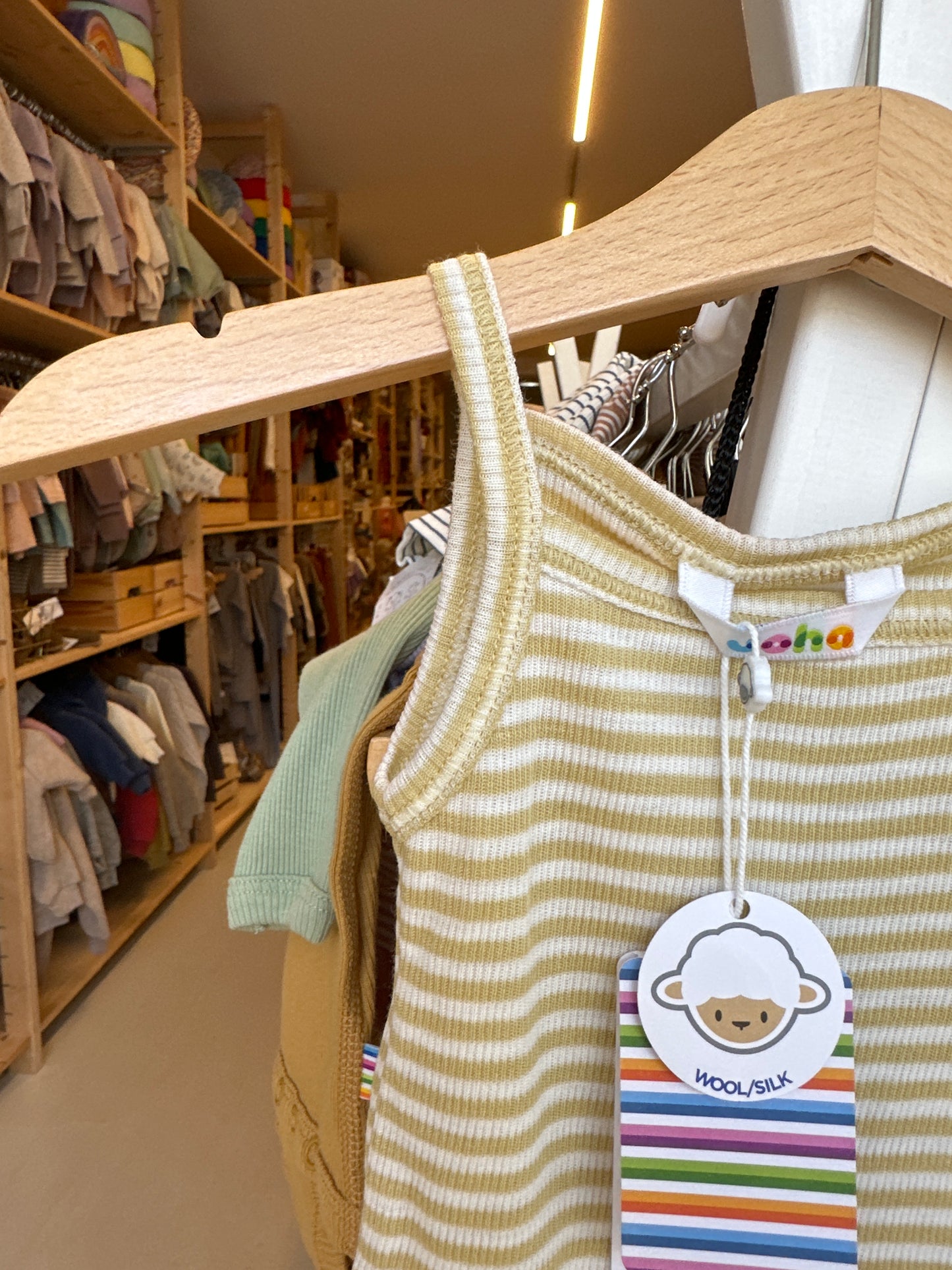 Joha romper wol/zijde gele streep zonder mouwen maat 56/62