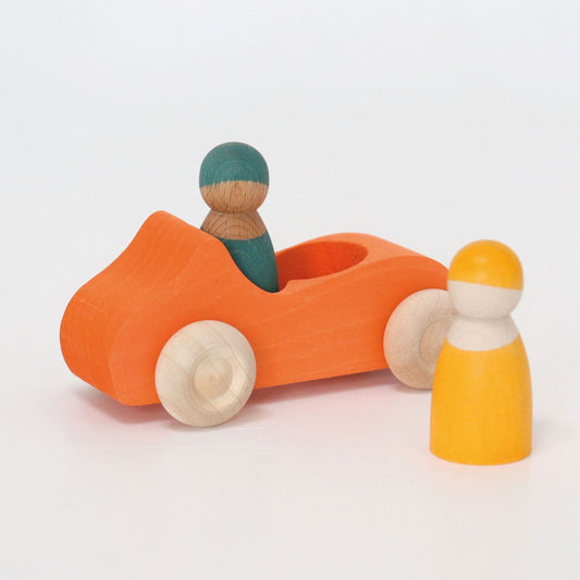 Grimm’s houten auto cabrio groot oranje poppetje