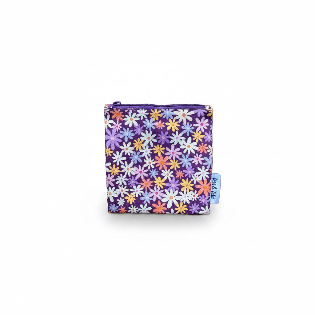 Wasbaar snackzakje | Bloemen Paars | 14x14cm