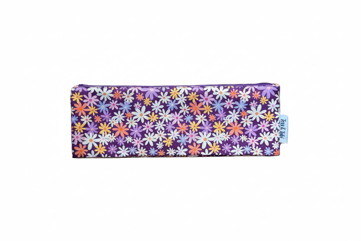Wasbaar tandenborstelzakje | Bloemen Paars | 10x30cm