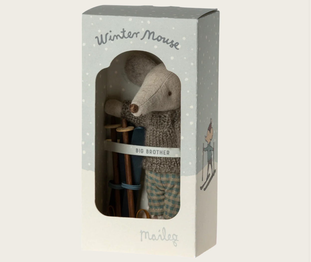 Winter muis grote broer met ski set