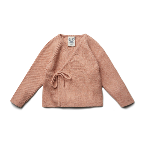 Overslag vestje gebreid rib - katoen/wol - brick