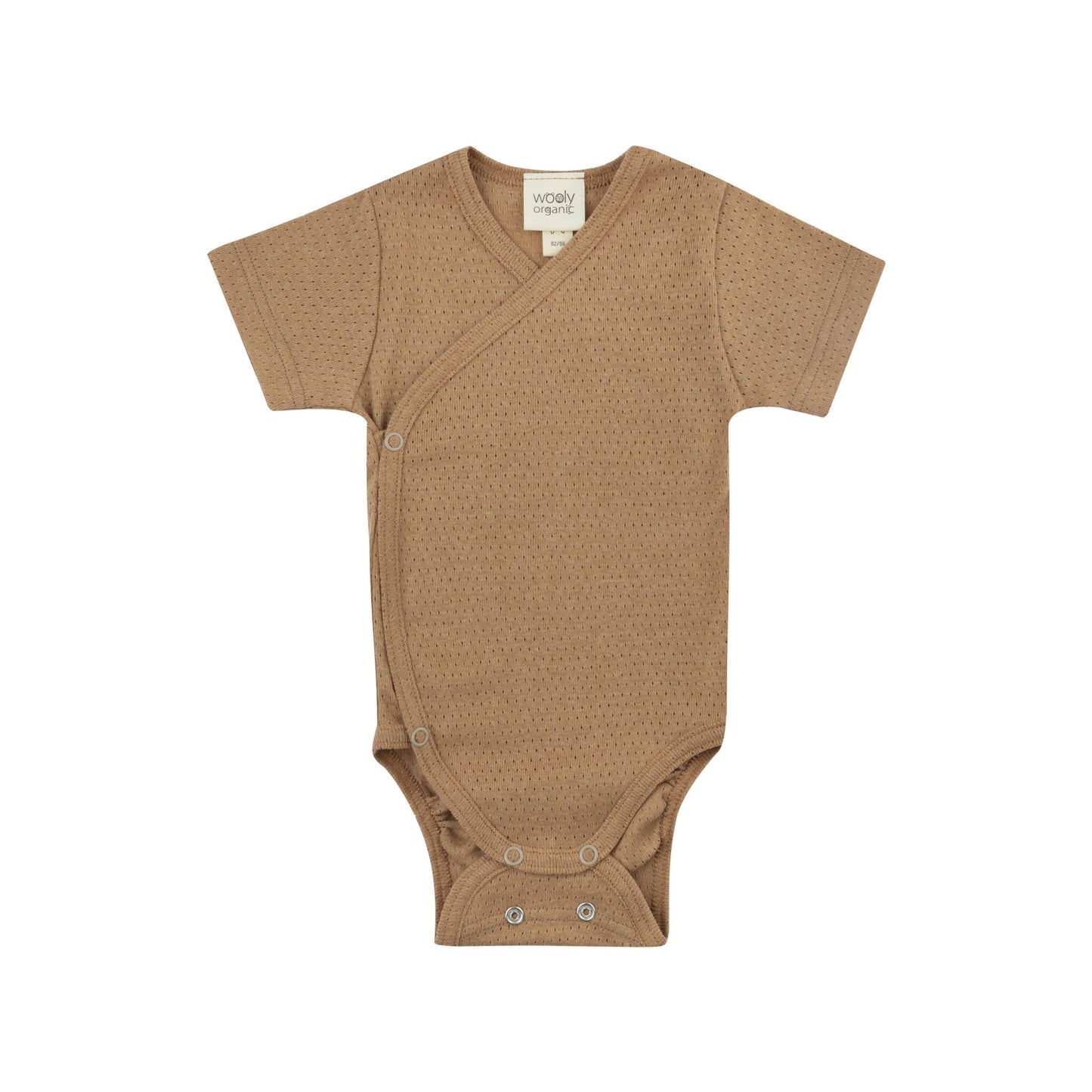 Wooly Organic Overslag Romper korte mouw - Biologisch Katoen - Ajour - Donkerbruin