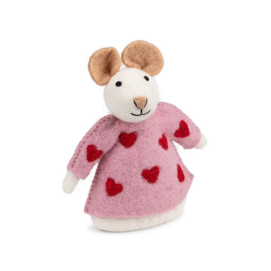 Decoratie muis van wolvilt - Hartjes - Roze
