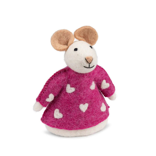 Decoratie muis van Wolvilt - Hartjes - Fuchsia