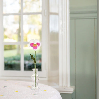 Bloem van wolvilt – Viooltje – Wit met Roze