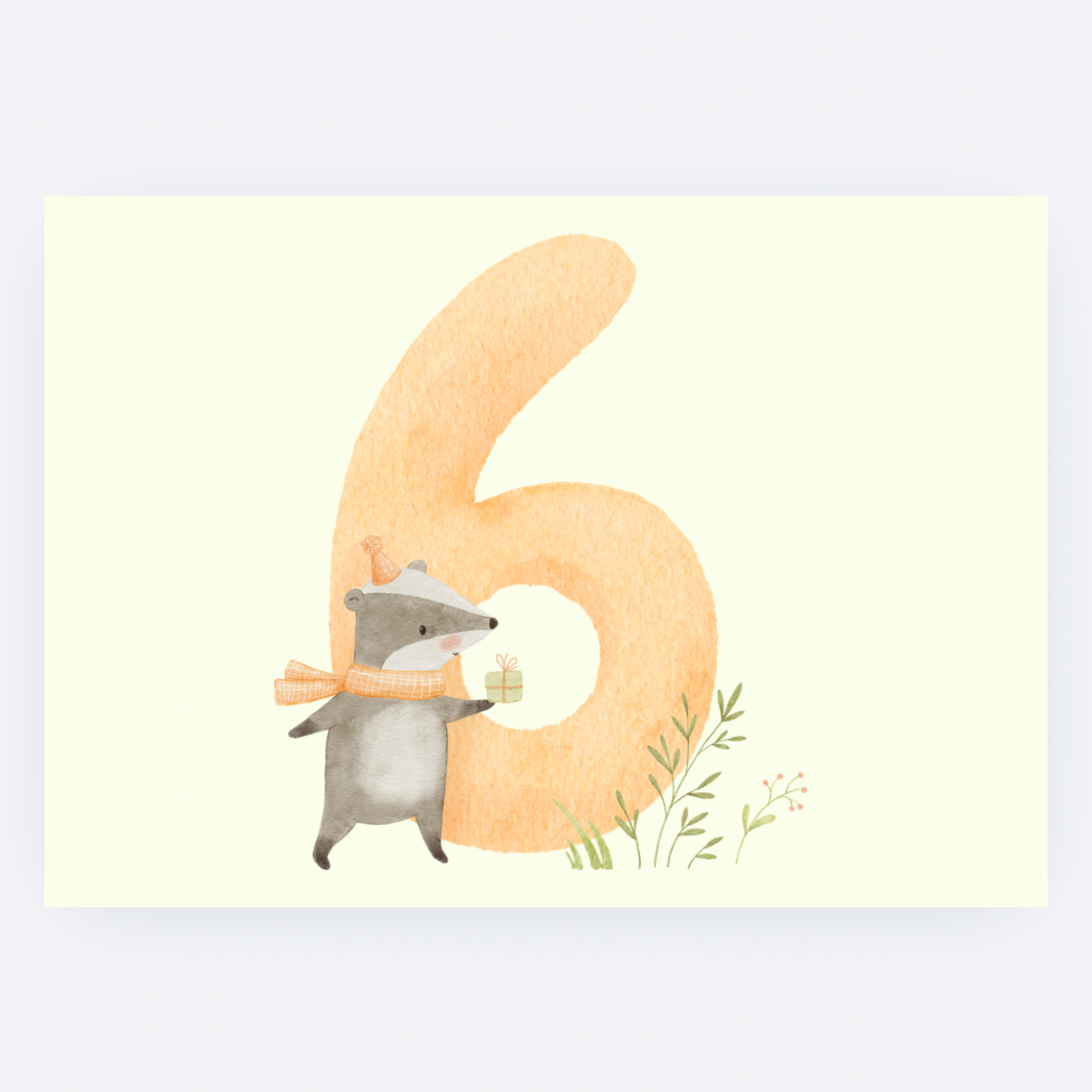 Ansichtkaart - Diertjes met Cijfer - 6