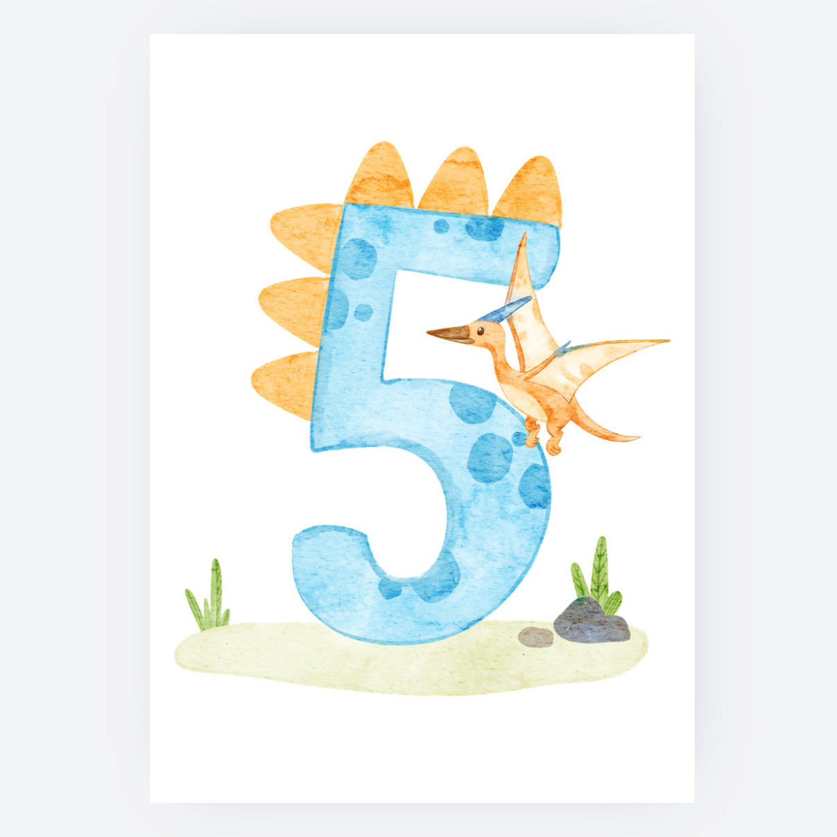 Ansichtkaart - Dino met Cijfer - 5
