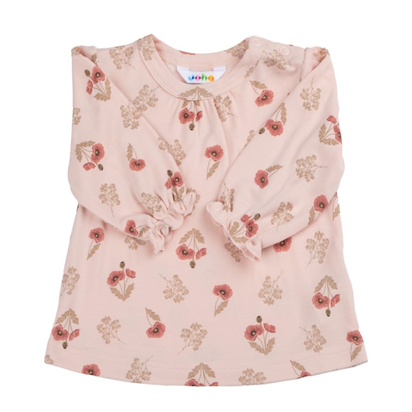 Joha blouse met detail mouwen | roze met klaprozen | bamboe