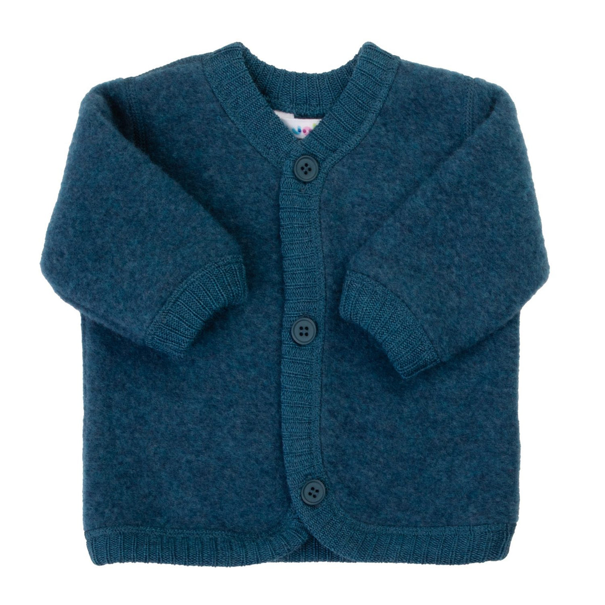 Joha wol fleece vestje met knopen, volledig uitgelegd op wit oppervlak, voorkant zichtbaar