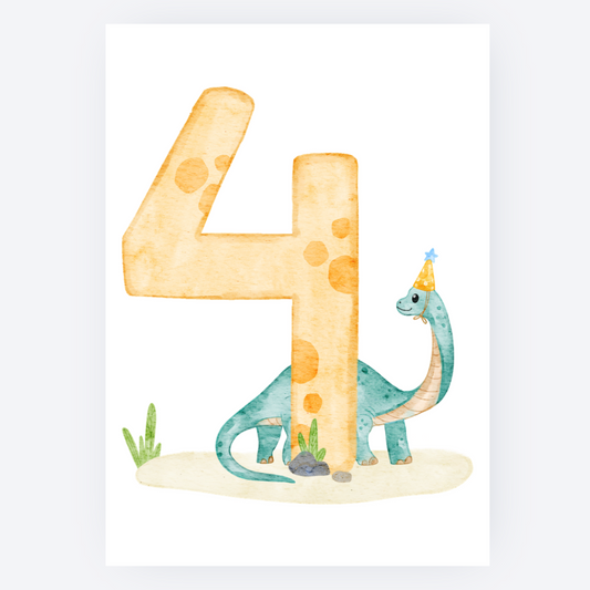 Ansichtkaart - Dino met Cijfer - 4