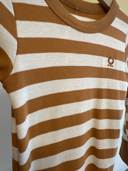 Katvig T-shirt oranjebruine streep | lange mouw | biologisch katoen