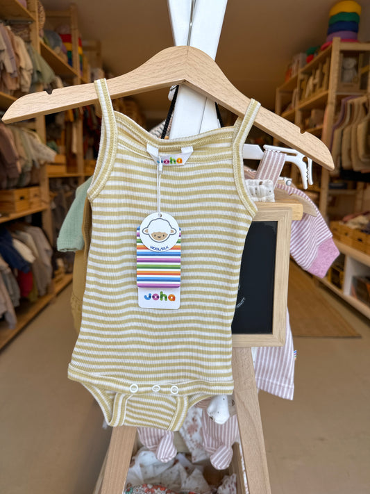 Joha romper wol/zijde gele streep zonder mouwen maat 56/62