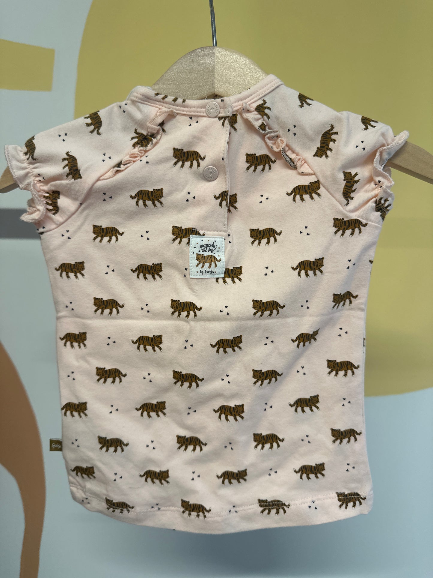T-shirt korte mouw Feetje roze met tijgers (biologisch katoen)