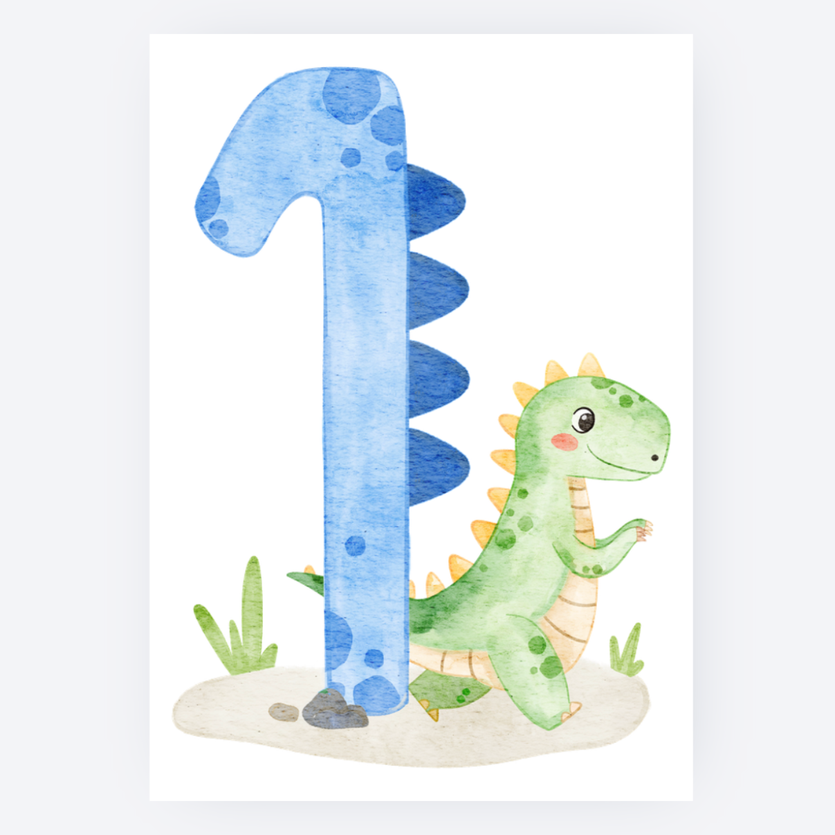Ansichtkaart - Dino met Cijfer - 1