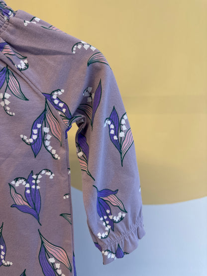 Jurk Noppies paars met bloemen (biologisch katoen)