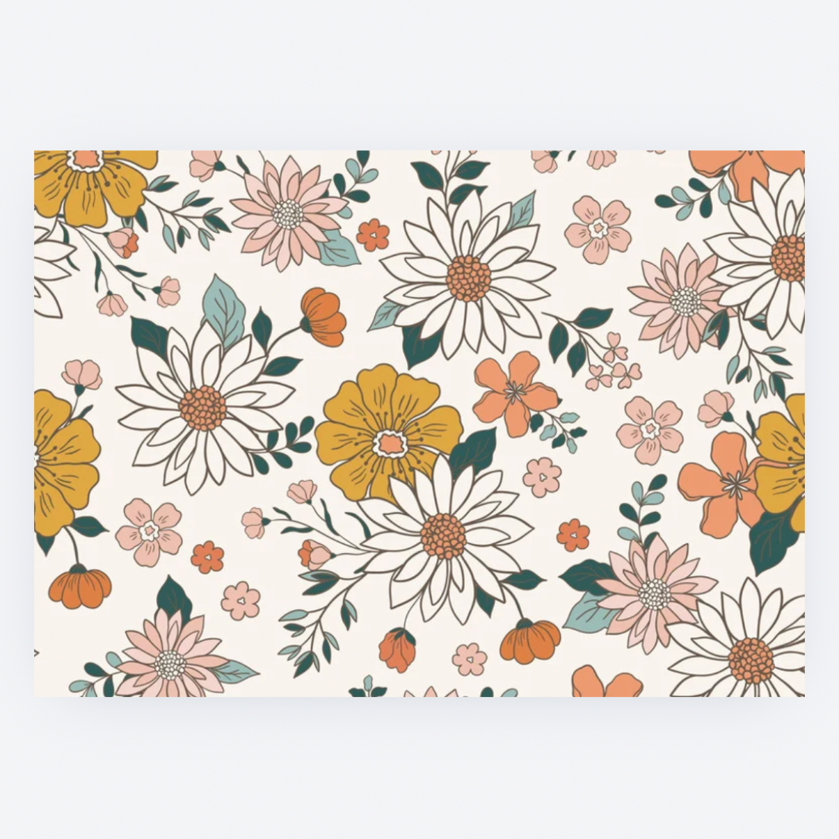 Ansichtkaart - Retro Bloemen Ecru