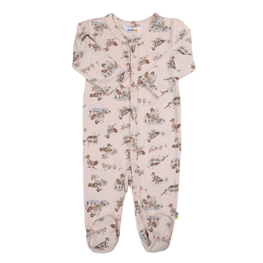 Joha boxpakje met voetjes | lichtroze met eendjes | bamboe