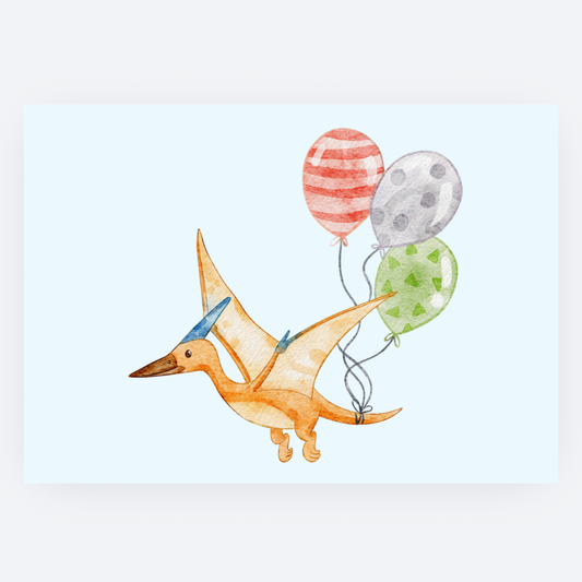 Ansichtkaart - Vliegende Pterodactyl met Ballonnen
