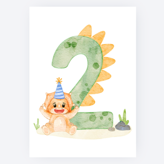 Ansichtkaart - Dino met Cijfer - 2