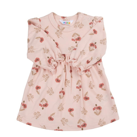 Joha jurk met detail mouwen | roze met klaprozen | bamboe