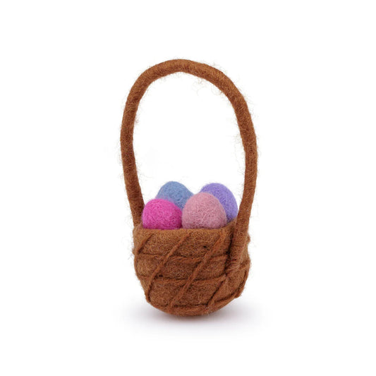 Decoratie van wolvilt - Mandje met paaseitjes