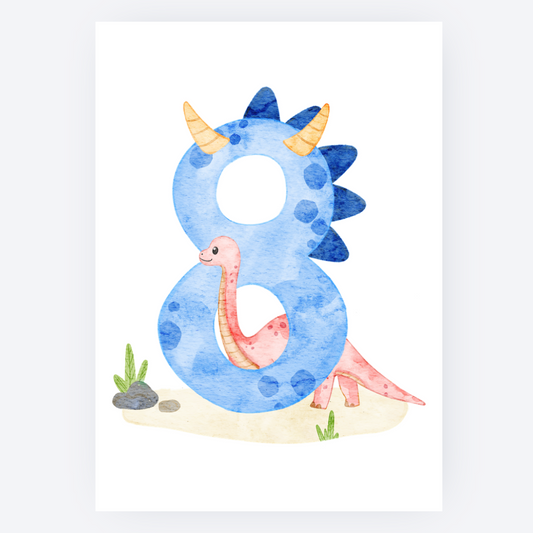 Ansichtkaart - Dino met Cijfer - 8