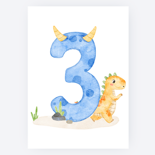 Ansichtkaart - Dino met Cijfer - 3