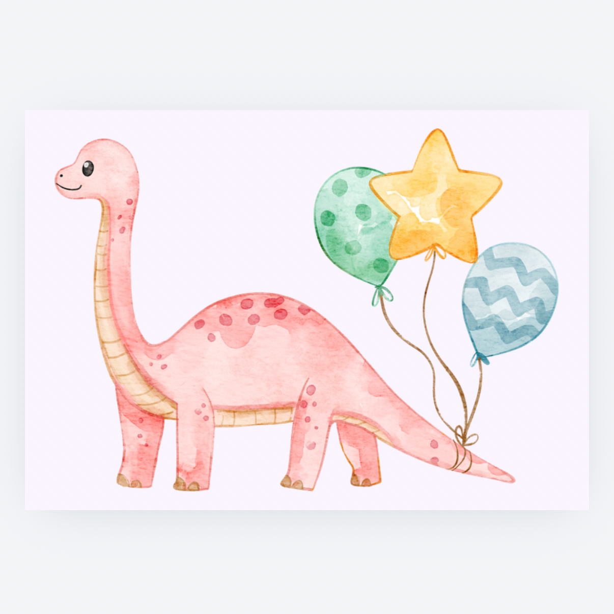 Ansichtkaart - Rode Brachiosaurus met Ballonnen