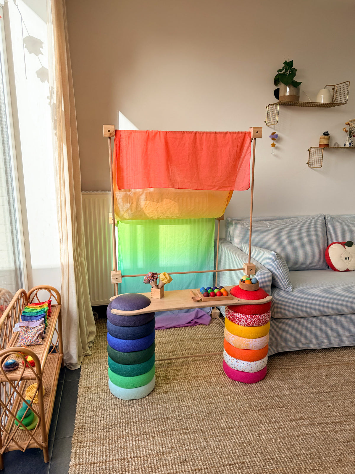 Speeldoek - Pastel regenboog - 90 x 270 cm - verticaal gestreept
