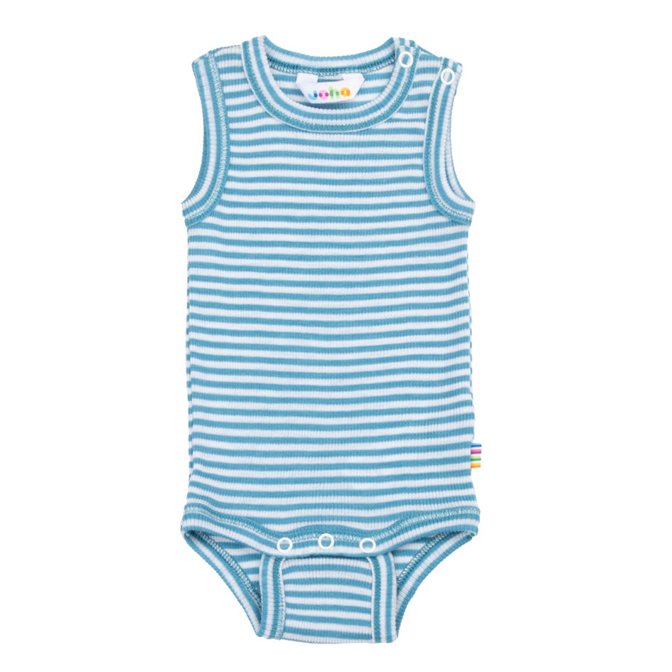 Romper mouwloos - blauw gestreept - wolzijde