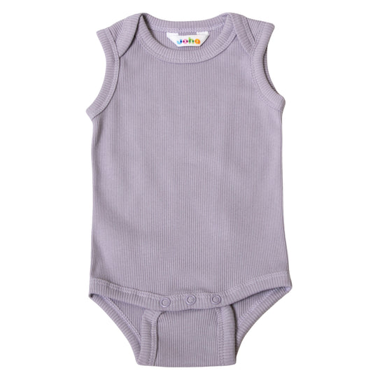 Romper mouwloos - lila rib - biologisch katoen
