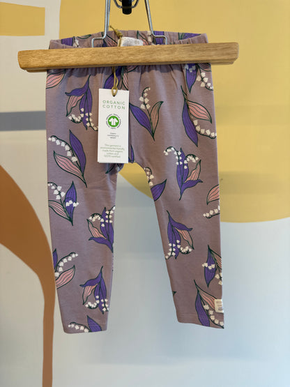 Legging Noppies paars met bloemen (biologisch katoen)