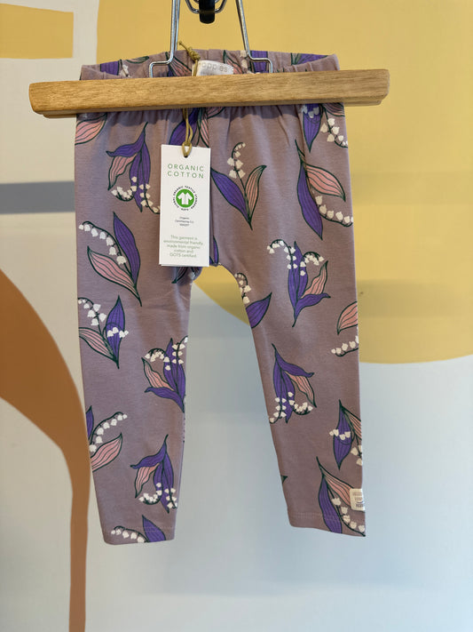 Legging Noppies paars met bloemen (biologisch katoen)