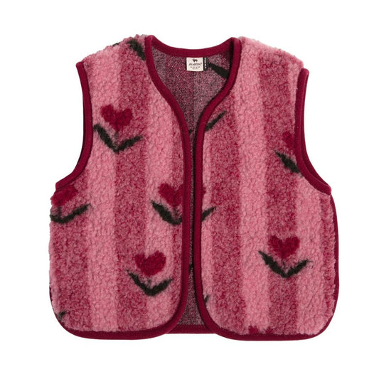 Alwero Camino junior gilet in cherry roze met hartmotief, flat lay frontale weergave