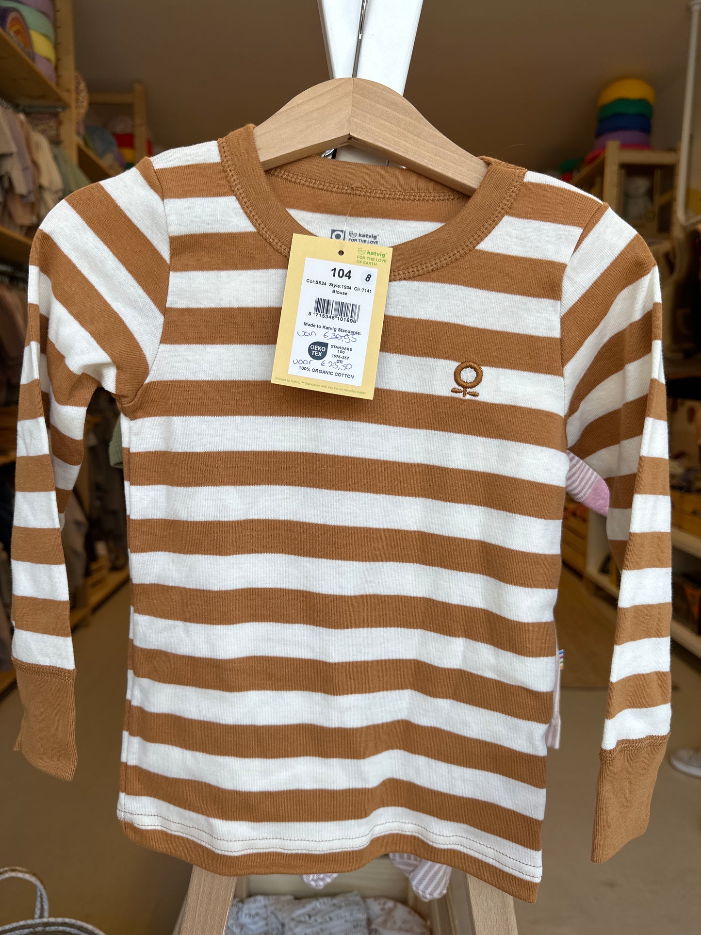 Katvig shirt lange mouw streep bruin maat 104