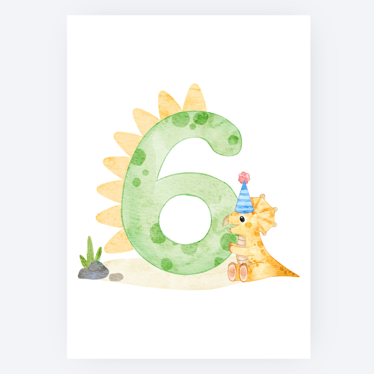 Ansichtkaart - Dino met Cijfer - 6