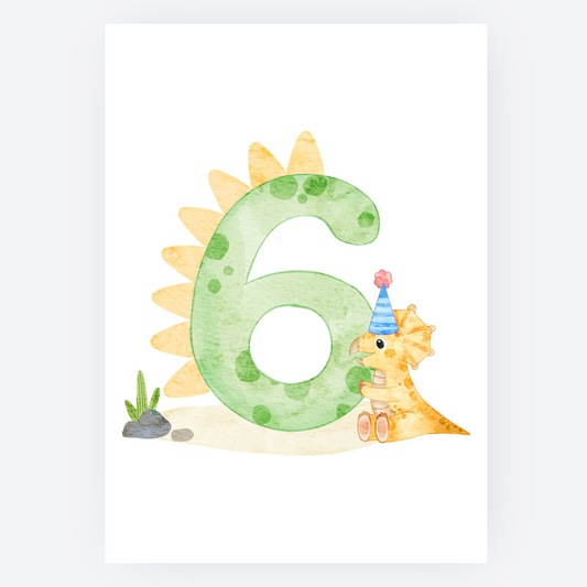Ansichtkaart - Dino met Cijfer - 6
