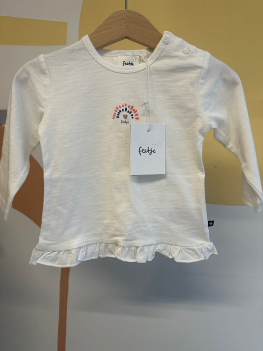 T-shirt Feetje wit met ruches op de rug  (biologisch katoen)