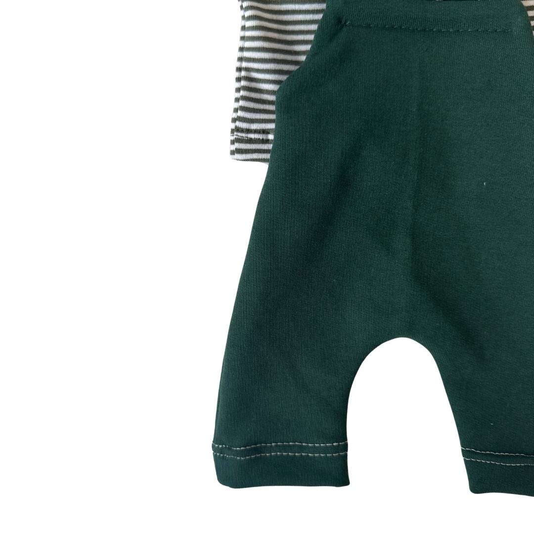 Gordi Poppenkleding - setje tuinbroek groen en streepjes