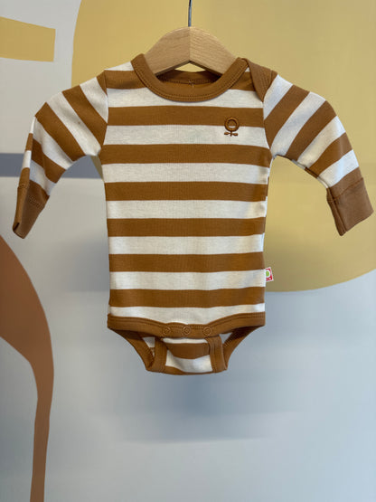 Katvig romper oranjebruine streep | korte mouw | biologisch katoen