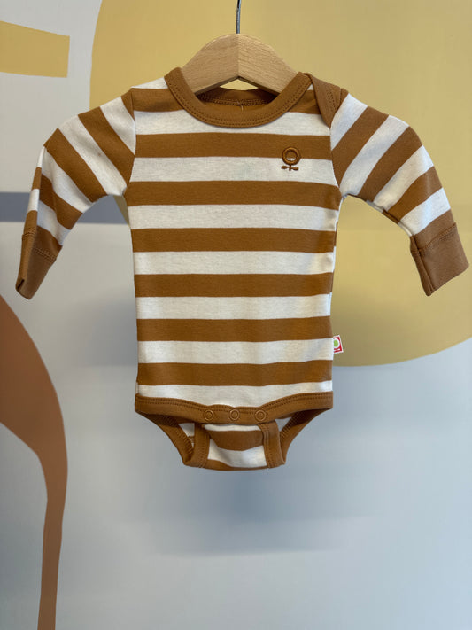 Katvig romper oranjebruine streep | korte mouw | biologisch katoen