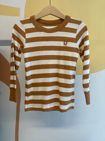 Katvig T-shirt oranjebruine streep | lange mouw | biologisch katoen