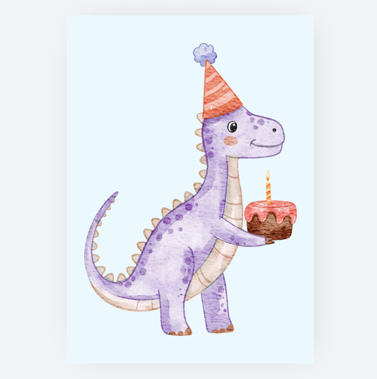 Ansichtkaart - Paarse Raptor met Taart