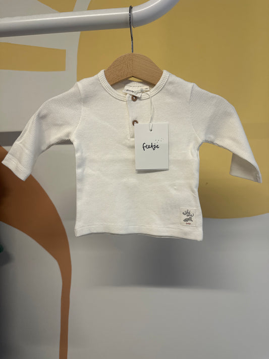 T-shirt Feetje wit ribstof met knoopjes (biologisch katoen)