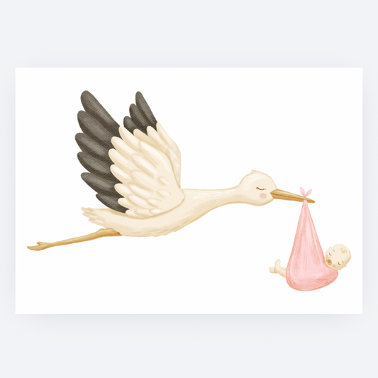 Ansichtkaart - Ooievaar Roze