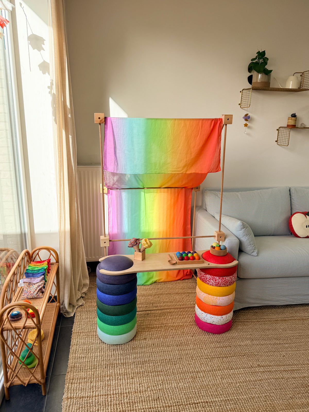 Speeldoek - Pastel regenboog - 90 x 270 cm - horizontaal gestreept
