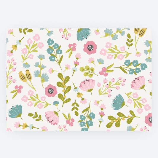 Ansichtkaart - Roze en Blauwe Bloemetjes